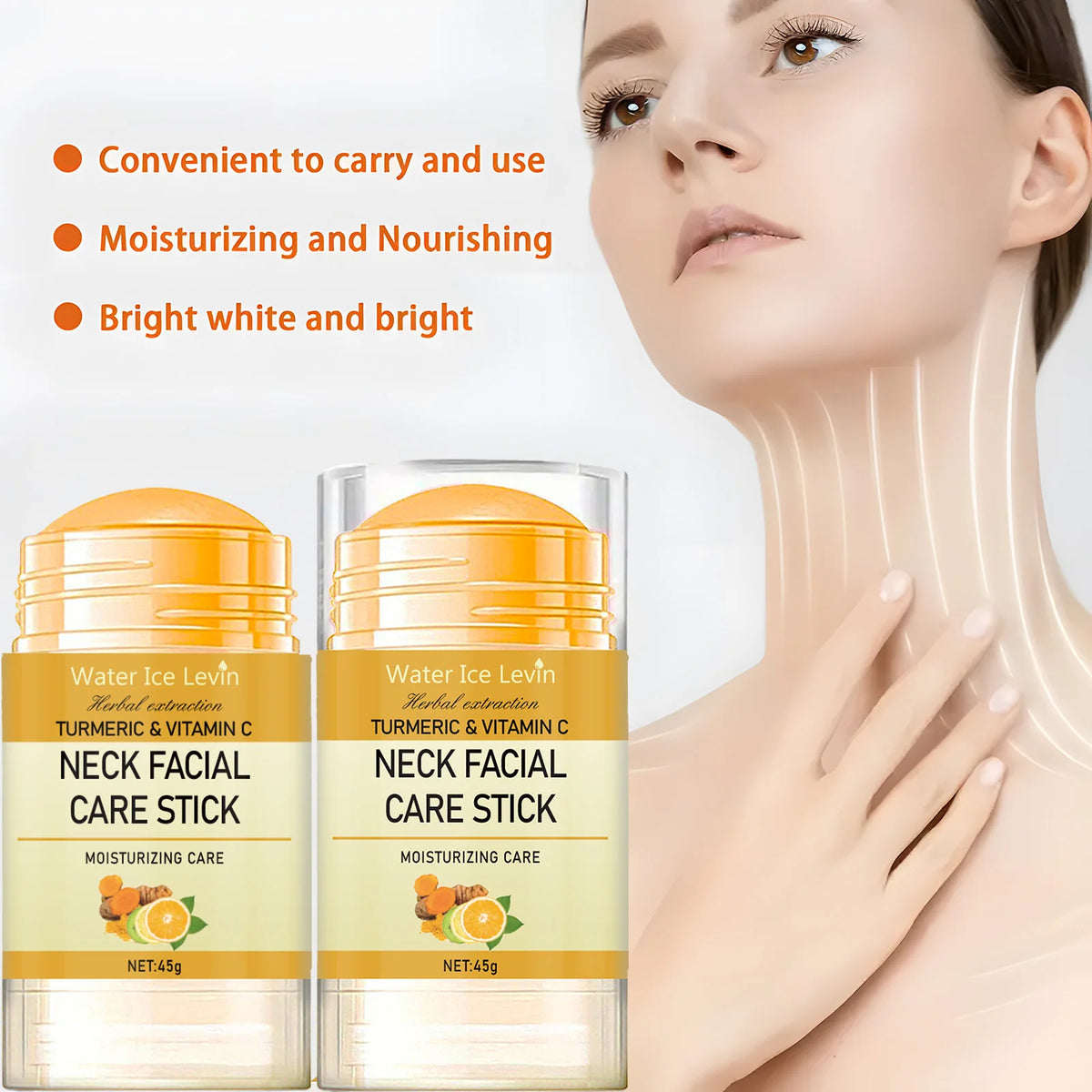 Stick Facial y de Cuello con Cúrcuma y Vitamina C - Lifting Antiedad, Reafirmante, Reduce Arrugas y Papada, Cuidado Blanqueador