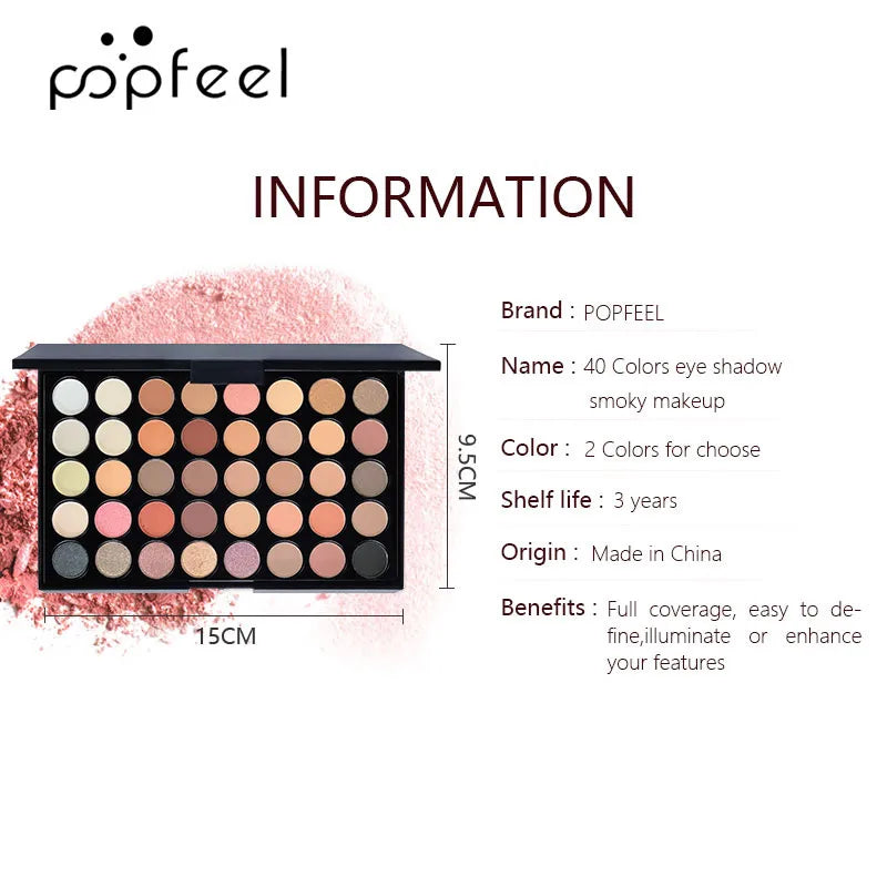 Paleta de Sombras POPFEEL (40 Colores) - Larga Duración y Fácil Aplicación. Incluye Tonos Nude, Marrones y Rosas.