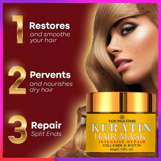 Mascarilla de Reparación Intensiva (Biotina, Colágeno, Queratina) - Tratamiento Nutritivo con Aceites Esenciales para Cabello Seco y Dañado.