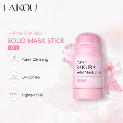 Stick Mascarilla de Arcilla LAIKOU Sakura - Limpieza Profunda, Control Grasa y Puntos Negros. Reduce Poros e Hidrata. (45g)
