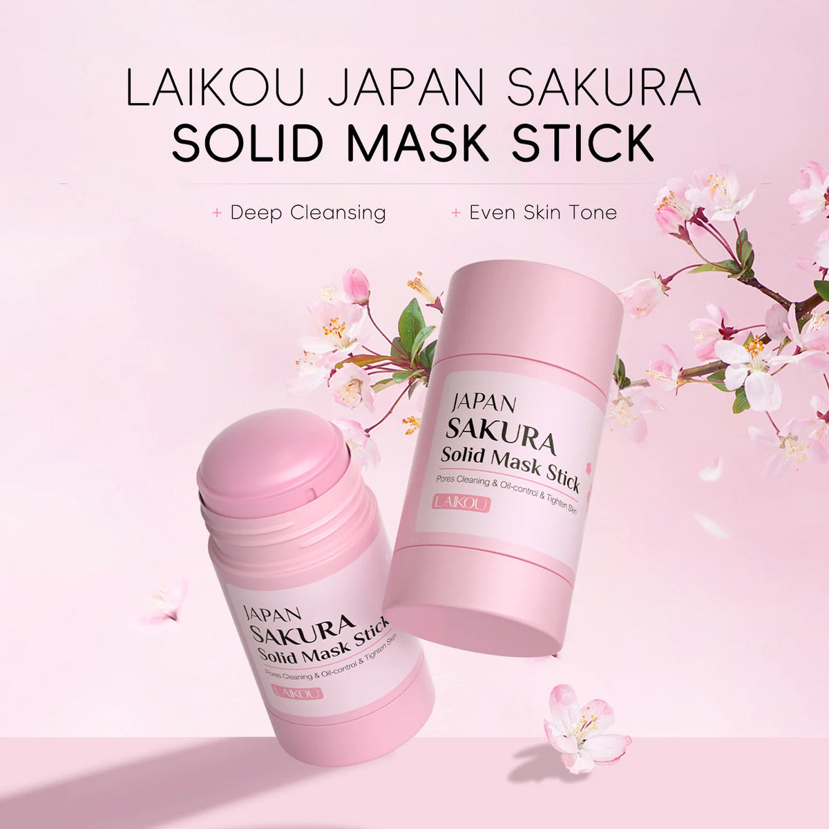 Stick Mascarilla de Arcilla LAIKOU Sakura - Limpieza Profunda, Control Grasa y Puntos Negros. Reduce Poros e Hidrata. (45g)
