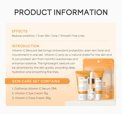 Kit Facial LAIKOU 3 Piezas (Sérum + Crema Facial + Ojos) con Vitamina C, Oro 24K y Sakura - Tratamiento Completo Antiarrugas e Hidratante.