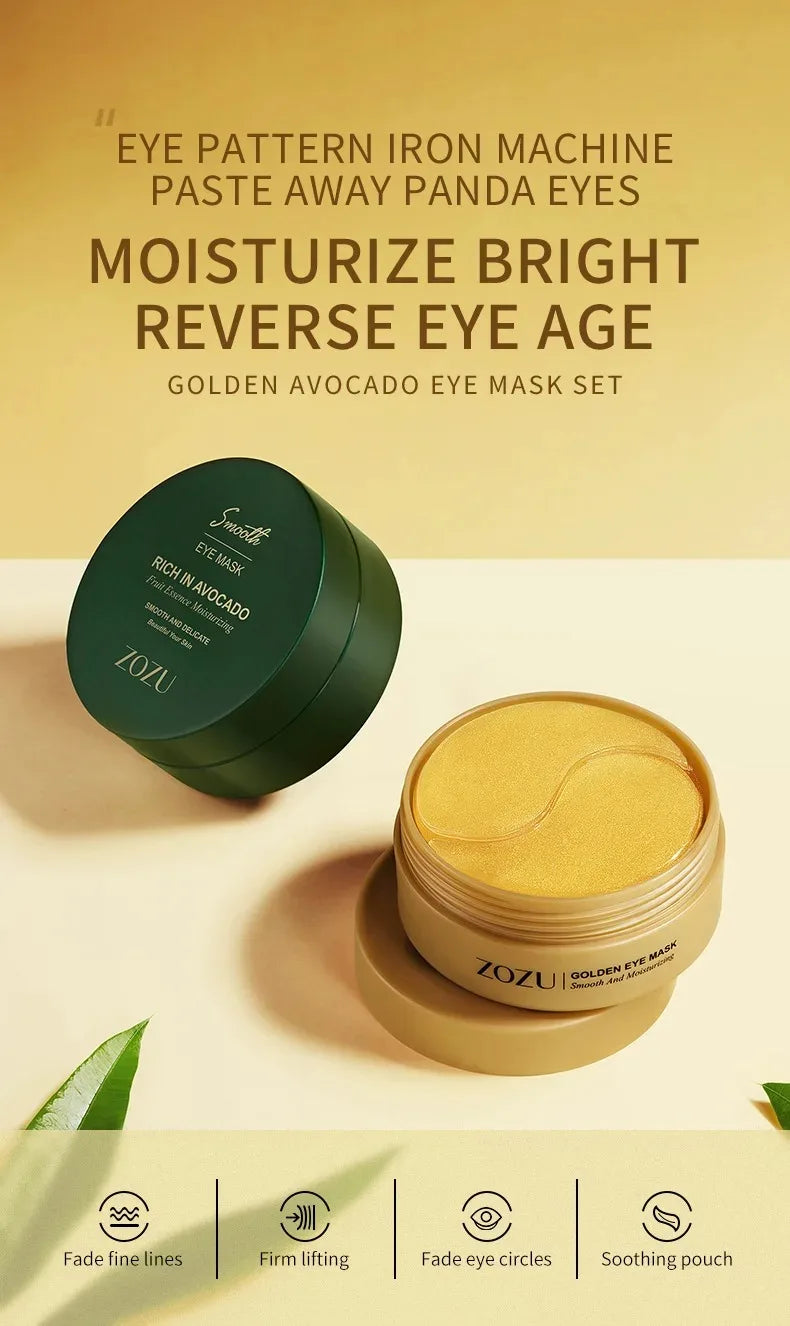 Parches para Ojos (60/120 Uds) con Aguacate y Oro - Tratamiento Hidratante y Reafirmante para Reducir Bolsas, Ojeras y Arrugas.
