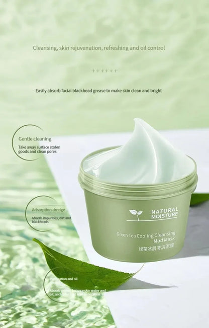 Mascarilla de Arcilla de Té Verde (Efecto Hielo) - Limpieza Profunda, Control Grasa y Puntos Negros. 120g (Incluye Aplicador)