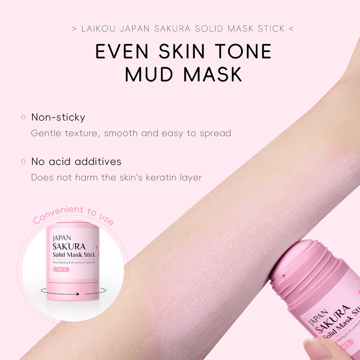Stick Mascarilla de Arcilla LAIKOU Sakura - Limpieza Profunda, Control Grasa y Puntos Negros. Reduce Poros e Hidrata. (45g)
