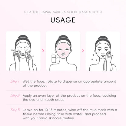 Stick Mascarilla de Arcilla LAIKOU Sakura - Limpieza Profunda, Control Grasa y Puntos Negros. Reduce Poros e Hidrata. (45g)
