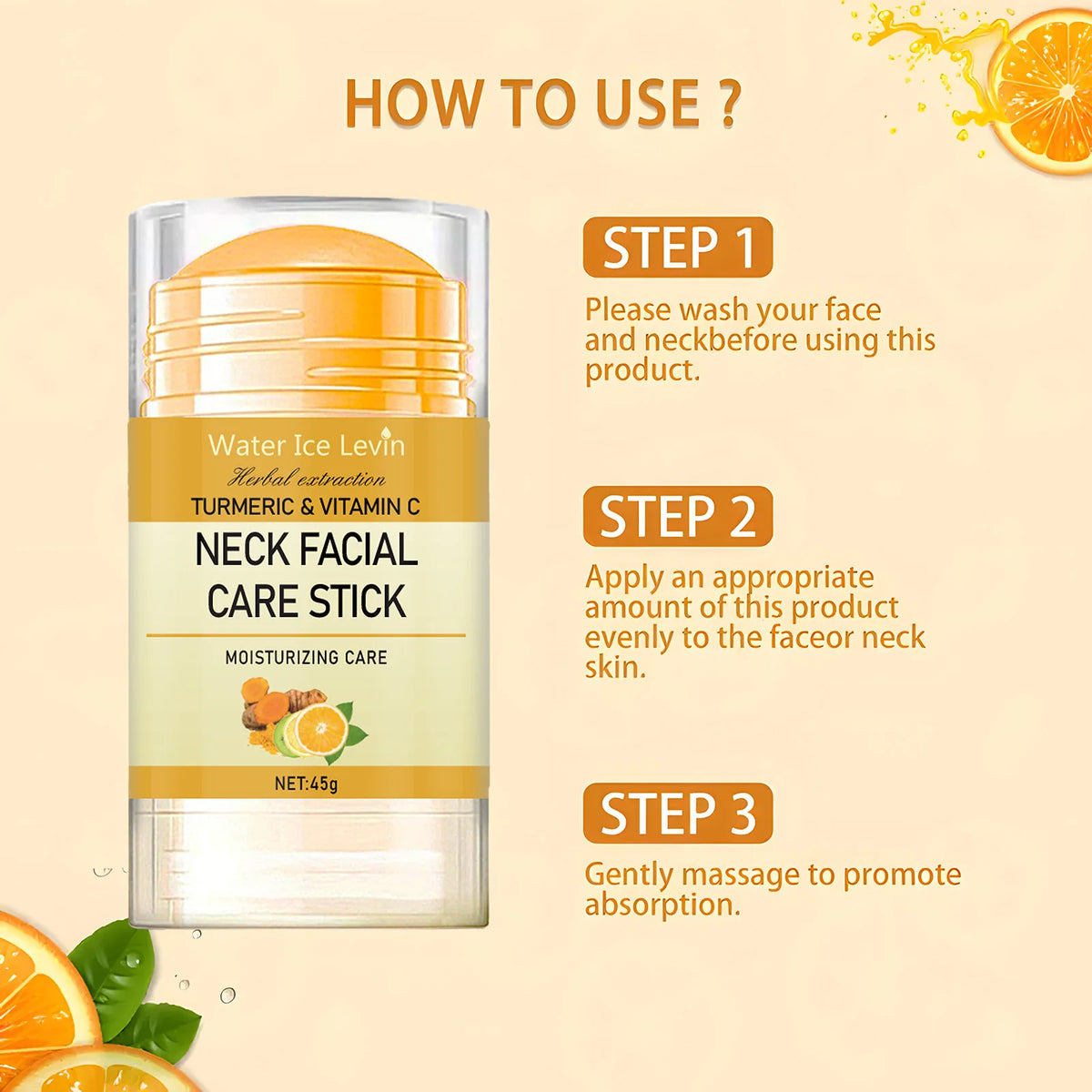 Stick Facial y de Cuello con Cúrcuma y Vitamina C - Lifting Antiedad, Reafirmante, Reduce Arrugas y Papada, Cuidado Blanqueador