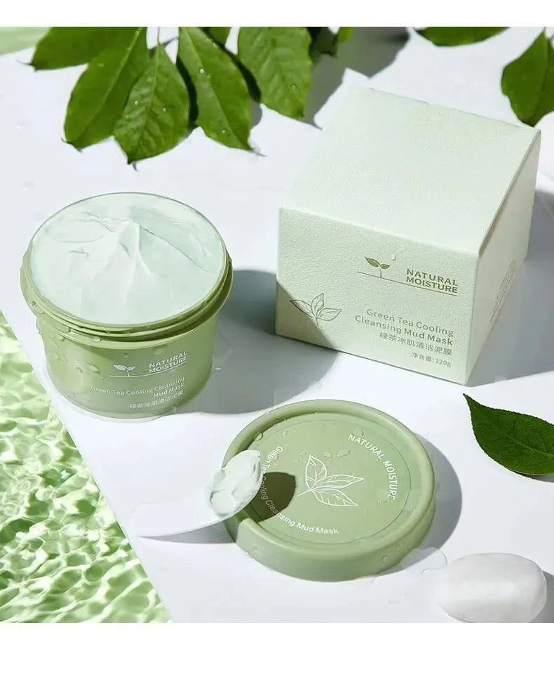 Mascarilla de Arcilla de Té Verde (Efecto Hielo) - Limpieza Profunda, Control Grasa y Puntos Negros. 120g (Incluye Aplicador)
