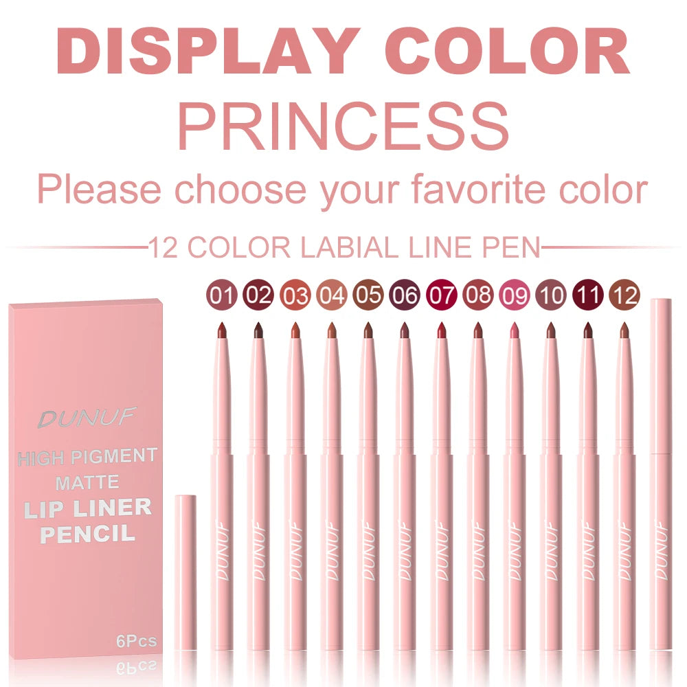 Kit de 6 Perfiladores de Labios (Lip Liner) - Larga Duración, Waterproof y Alta Pigmentación. Fácil de Aplicar, No se Desvanece.