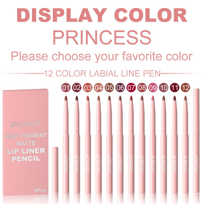 Kit de 6 Perfiladores de Labios (Lip Liner) - Larga Duración, Waterproof y Alta Pigmentación. Fácil de Aplicar, No se Desvanece.
