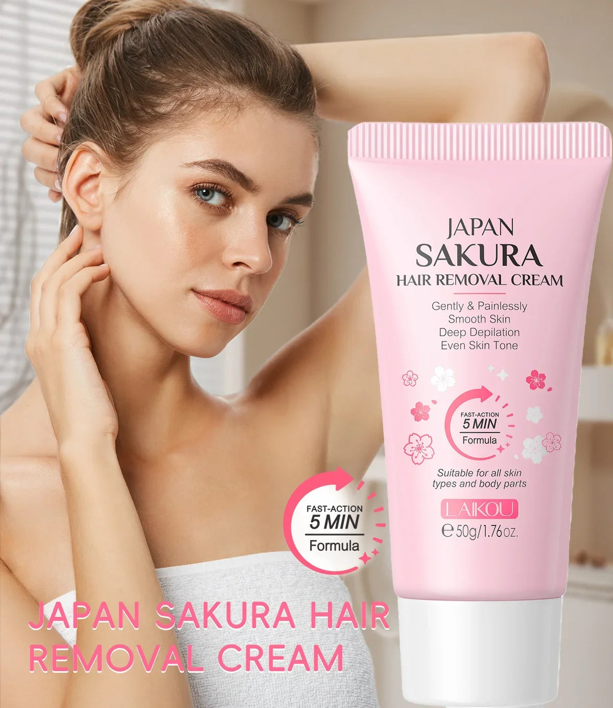 Crema Depilatoria Indolora LAIKOU: Fórmula Suave para Zonas Íntimas con Inhibidor del Crecimiento.