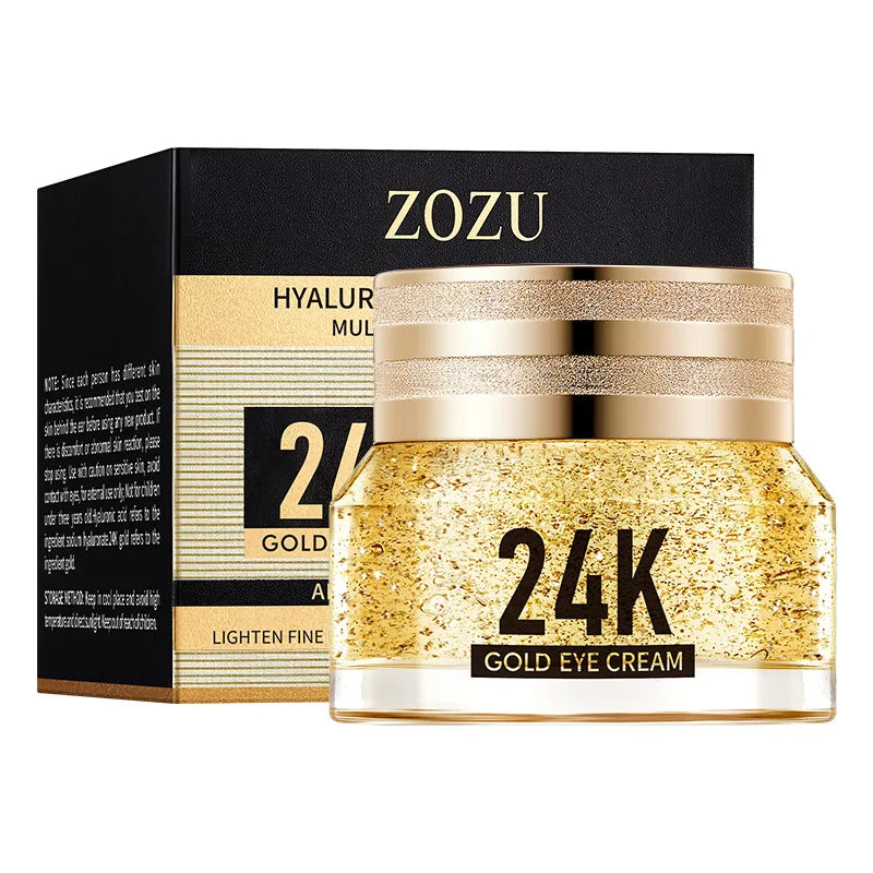Crema Contorno de Ojos con Oro 24K y Ácido Hialurónico - Tratamiento Reafirmante para Reducir Ojeras, Bolsas y Arrugas.