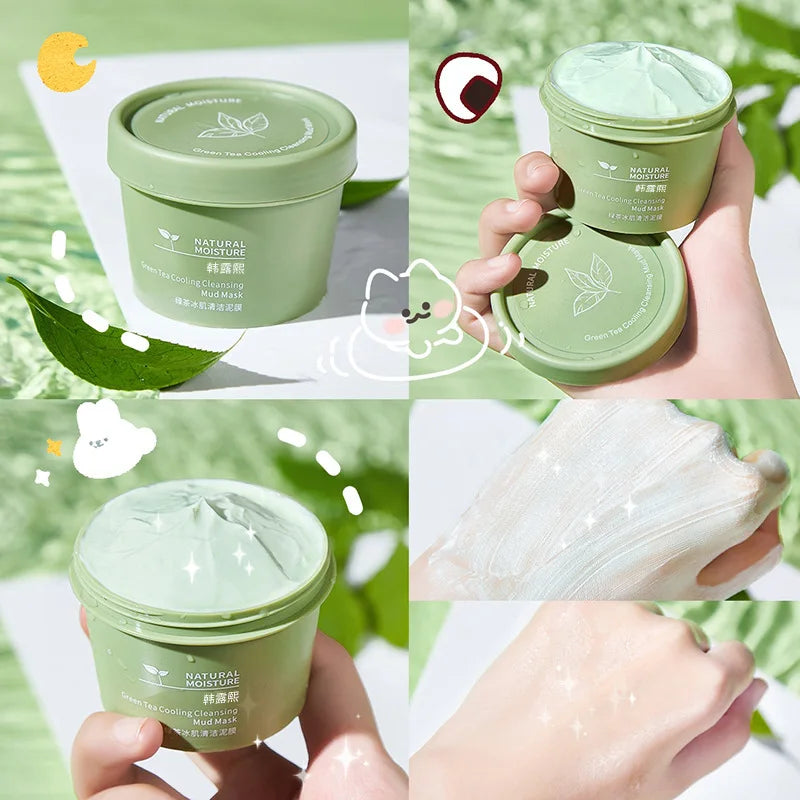 Mascarilla de Arcilla de Té Verde (Efecto Hielo) - Limpieza Profunda, Control Grasa y Puntos Negros. 120g (Incluye Aplicador)