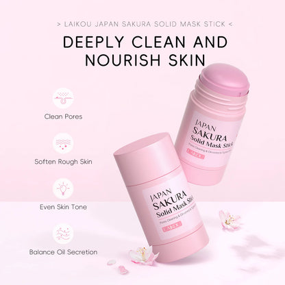 Stick Mascarilla de Arcilla LAIKOU Sakura - Limpieza Profunda, Control Grasa y Puntos Negros. Reduce Poros e Hidrata. (45g)