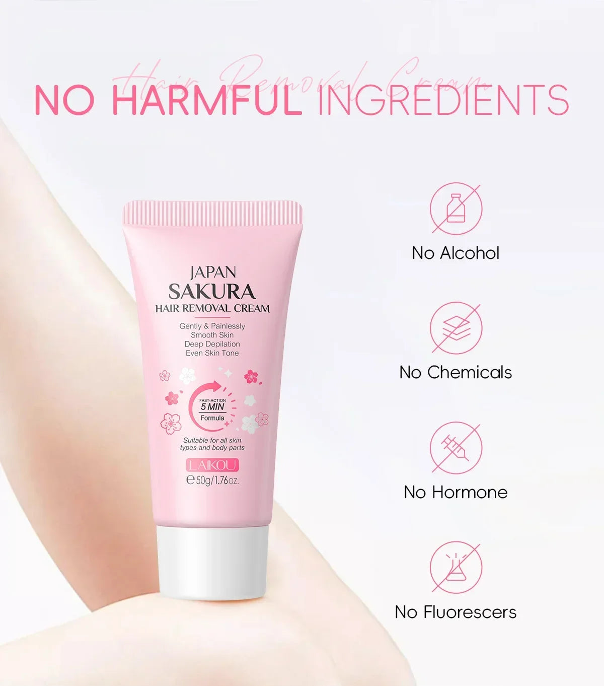 Crema Depilatoria Indolora LAIKOU: Fórmula Suave para Zonas Íntimas con Inhibidor del Crecimiento.