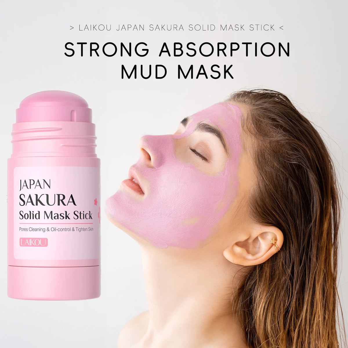 Stick Mascarilla de Arcilla LAIKOU Sakura - Limpieza Profunda, Control Grasa y Puntos Negros. Reduce Poros e Hidrata. (45g)