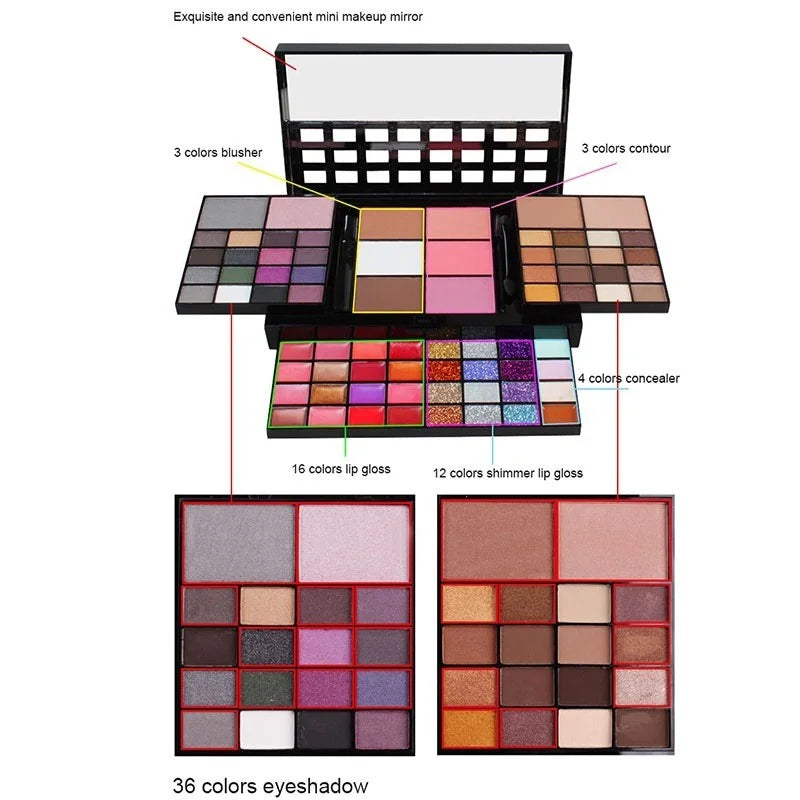 Paleta de Sombras Profesional (40/74/78 Colores) - Acabados Glitter y Mate. Larga Duración y Resistente al Agua. Kit de Maquillaje.