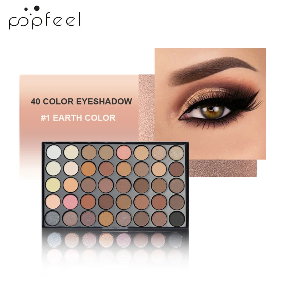 Paleta de Sombras POPFEEL (40 Colores) - Larga Duración y Fácil Aplicación. Incluye Tonos Nude, Marrones y Rosas.
