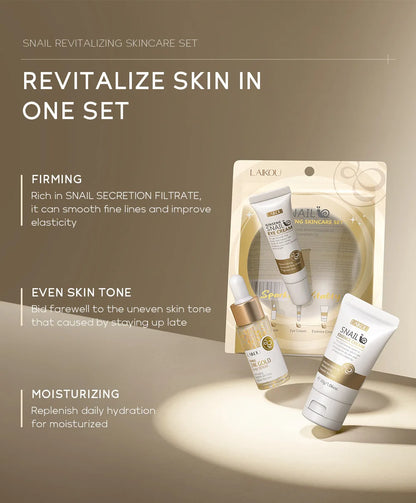 Kit Facial LAIKOU 3 Piezas (Sérum + Crema Facial + Ojos) con Vitamina C, Oro 24K y Sakura - Tratamiento Completo Antiarrugas e Hidratante.
