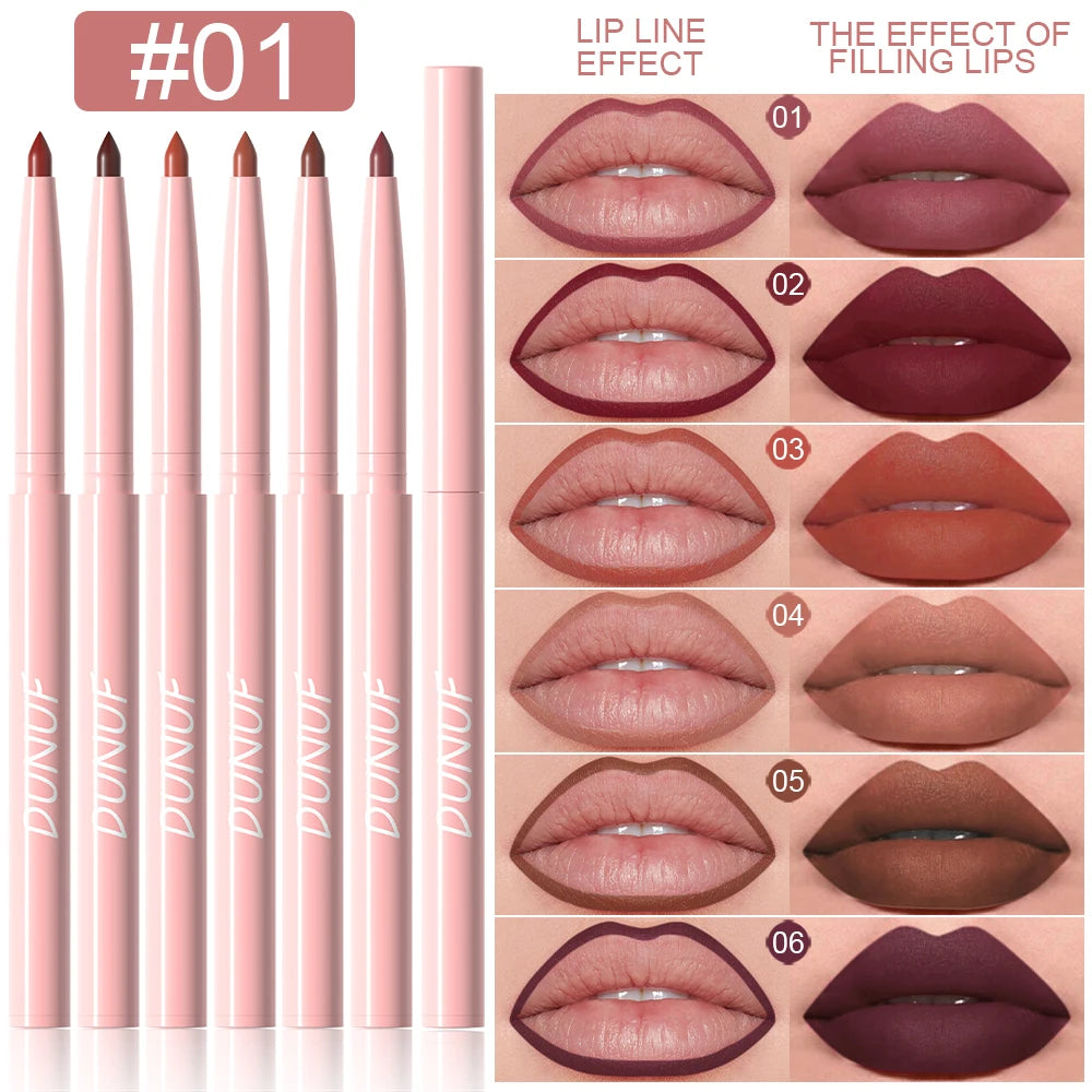Kit de 6 Perfiladores de Labios (Lip Liner) - Larga Duración, Waterproof y Alta Pigmentación. Fácil de Aplicar, No se Desvanece.