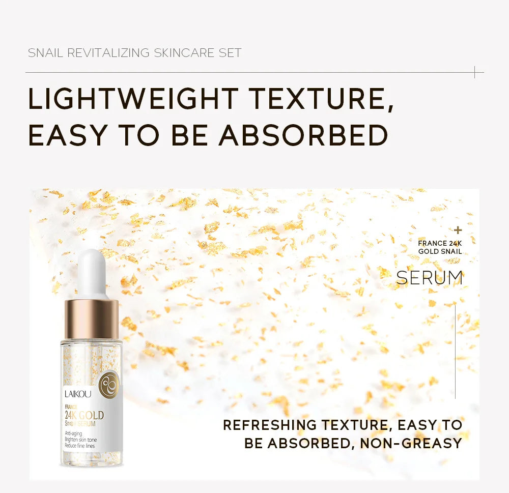 Kit Facial LAIKOU 3 Piezas (Sérum + Crema Facial + Ojos) con Vitamina C, Oro 24K y Sakura - Tratamiento Completo Antiarrugas e Hidratante.