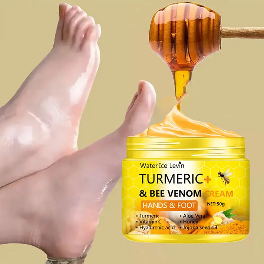 Crema Reparadora (50g) para Pies y Manos Agrietados - Con Cúrcuma y Veneno de Abeja. Elimina Piel Muerta y Sequedad.