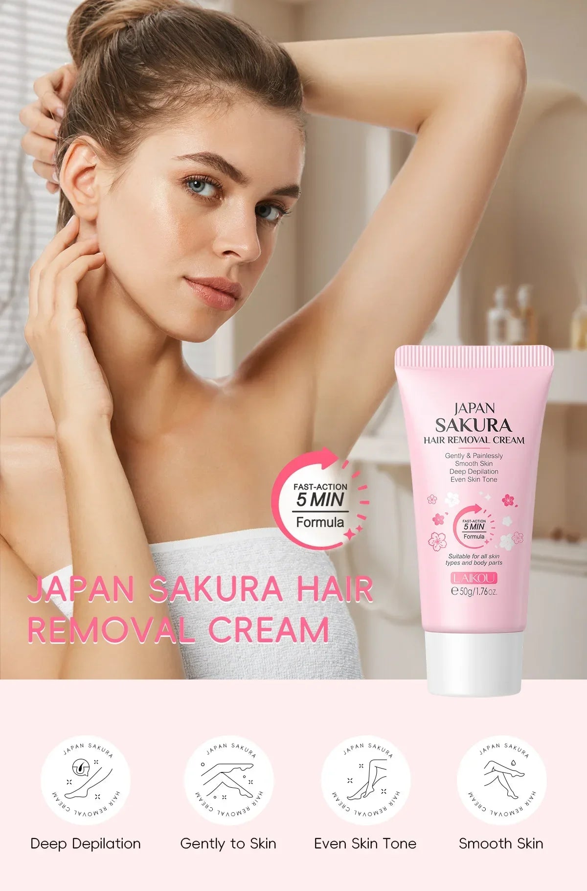Crema Depilatoria Indolora LAIKOU: Fórmula Suave para Zonas Íntimas con Inhibidor del Crecimiento.