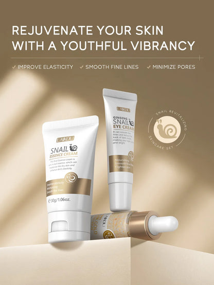 Kit Facial LAIKOU 3 Piezas (Sérum + Crema Facial + Ojos) con Vitamina C, Oro 24K y Sakura - Tratamiento Completo Antiarrugas e Hidratante.
