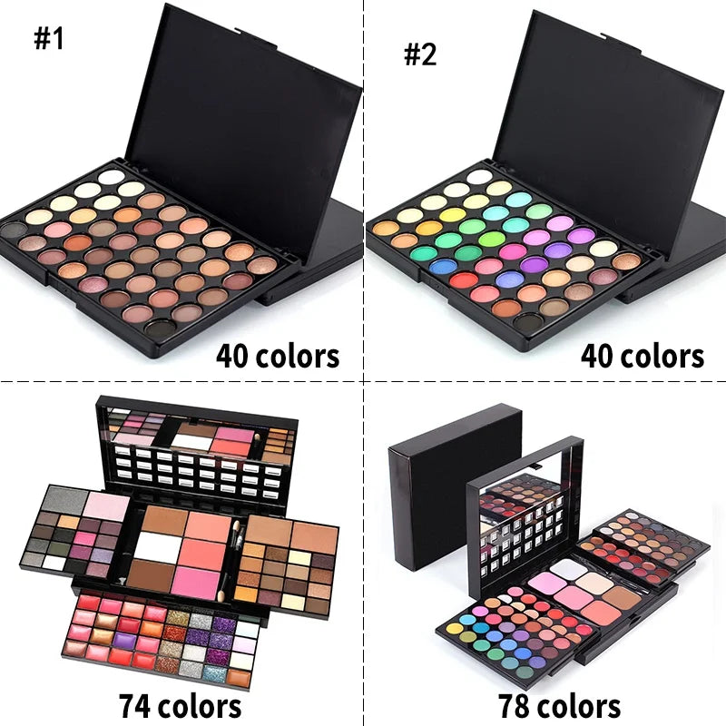 Paleta de Sombras Profesional (40/74/78 Colores) - Acabados Glitter y Mate. Larga Duración y Resistente al Agua. Kit de Maquillaje.