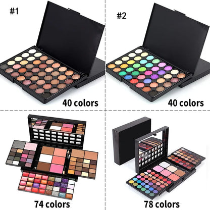Paleta de Sombras Profesional (40/74/78 Colores) - Acabados Glitter y Mate. Larga Duración y Resistente al Agua. Kit de Maquillaje.
