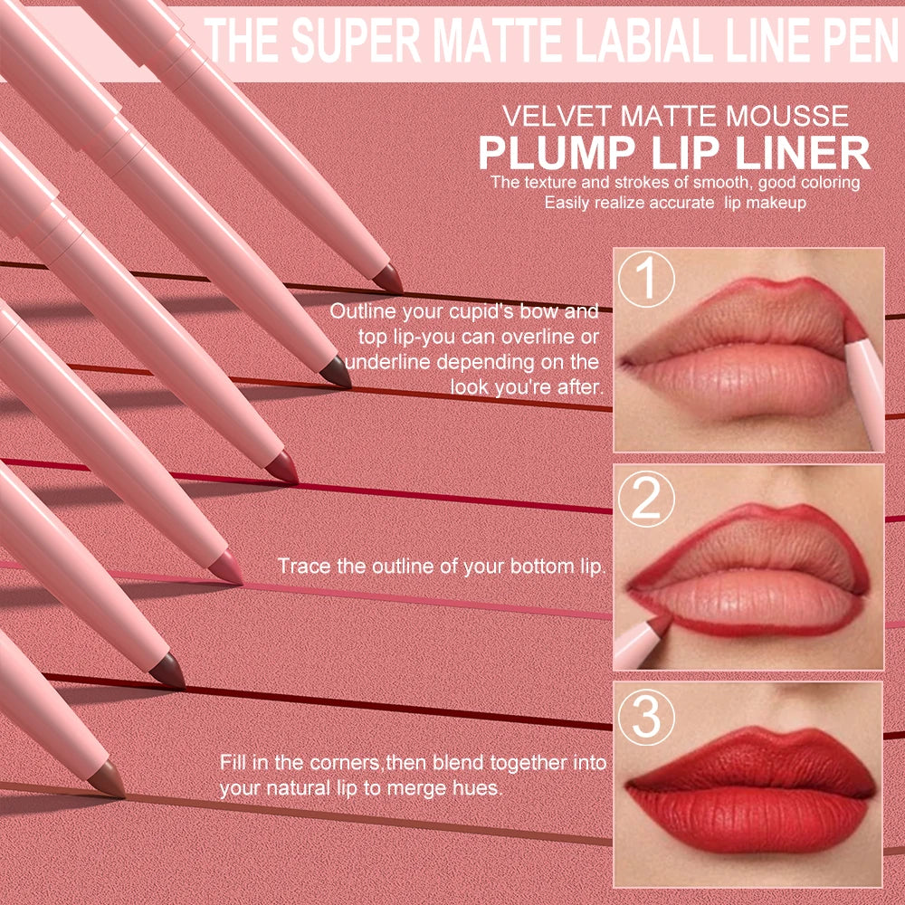 Kit de 6 Perfiladores de Labios (Lip Liner) - Larga Duración, Waterproof y Alta Pigmentación. Fácil de Aplicar, No se Desvanece.