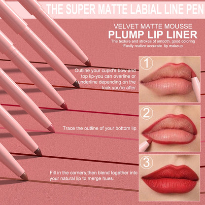 Kit de 6 Perfiladores de Labios (Lip Liner) - Larga Duración, Waterproof y Alta Pigmentación. Fácil de Aplicar, No se Desvanece.